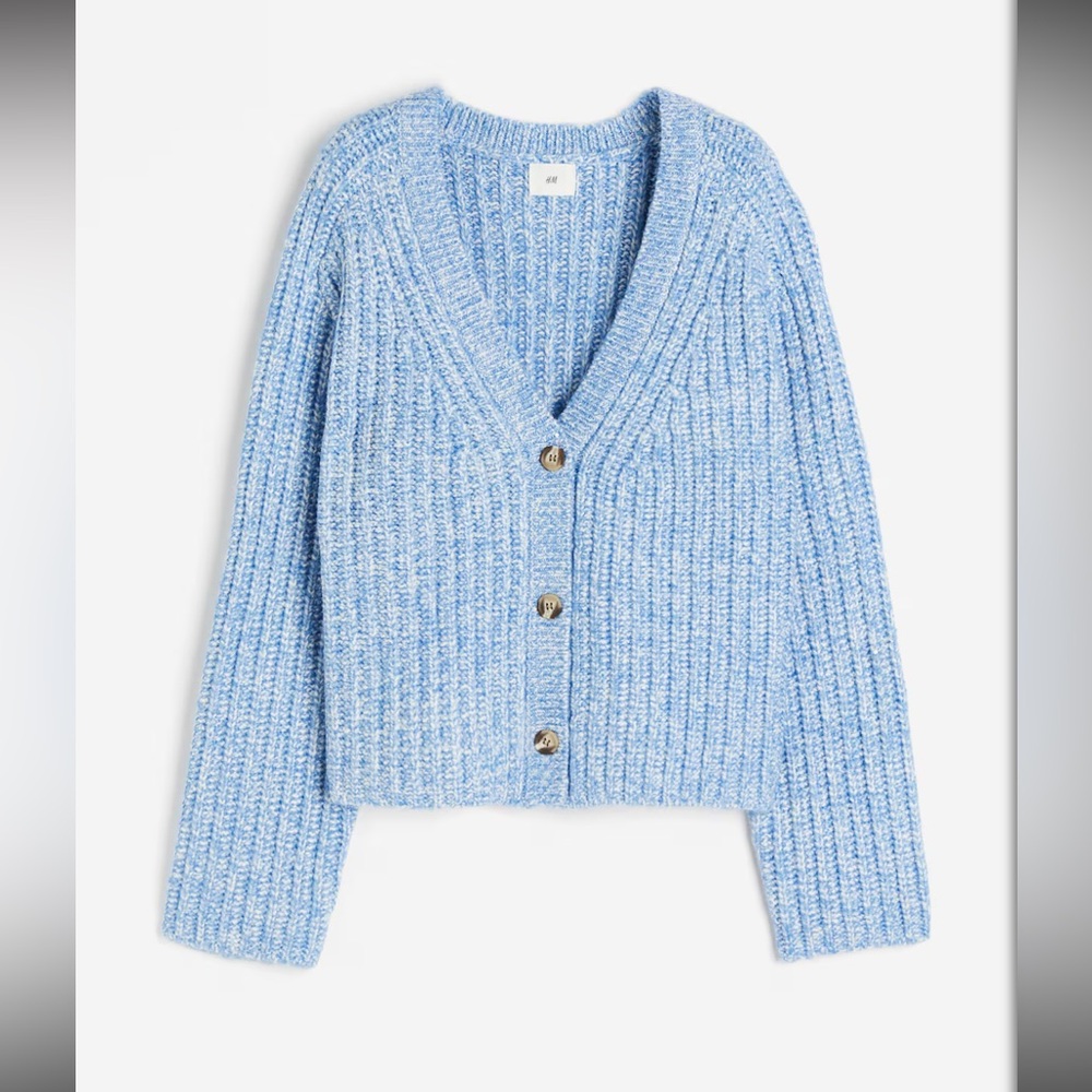 H&M Blue Cardigan Sweater with Ribbed Knit